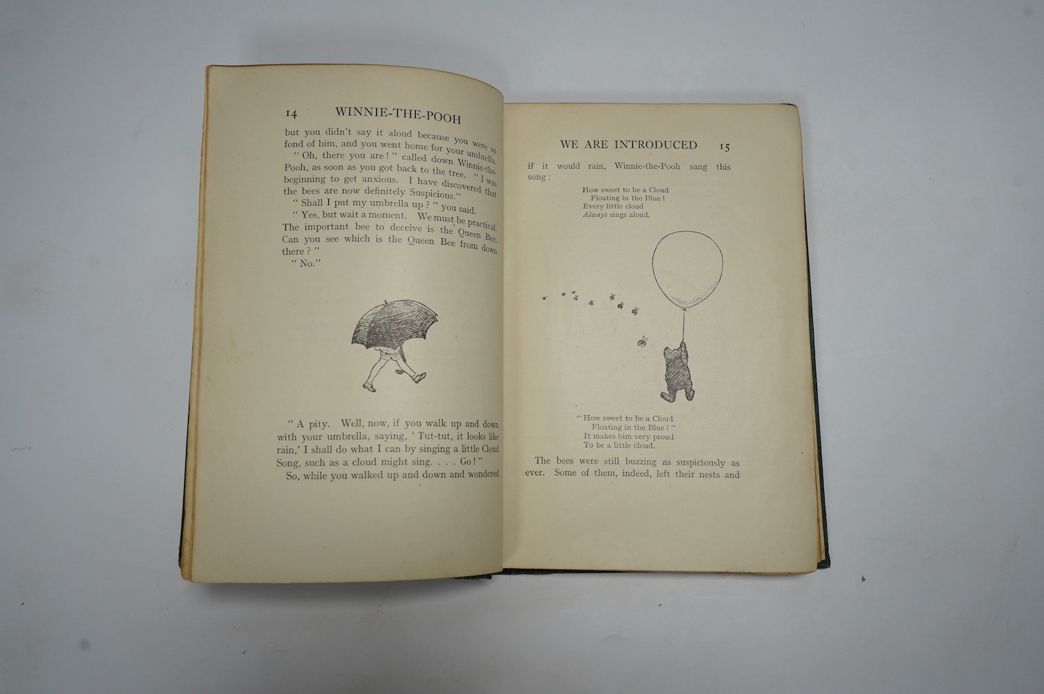 Milne, A.A. - Winnie-The -Pooh. With decorations by Ernest H. Shepard. First Edition. title and text illus. throughout and pictorial map on e/ps.; original gilt ruled and pictorial green cloth (rebacked with old spine la